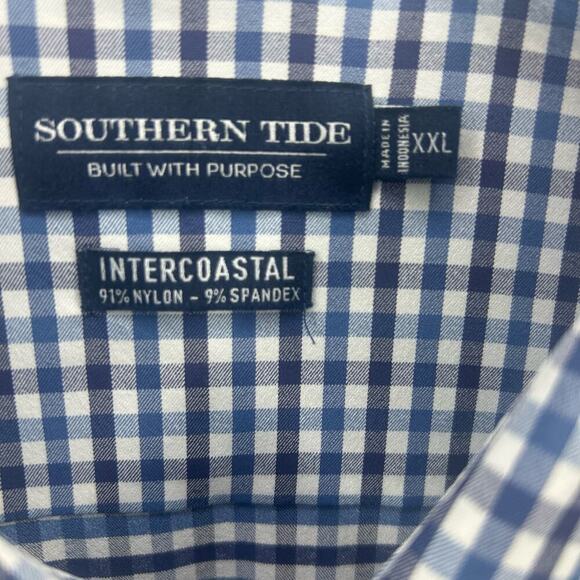 Southern Tide Button Down Size XXL Gingham Madras Blue 91% Nylon 5382 - Picture 3 of 9